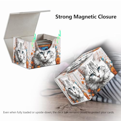 Strong Magnet Card Case Deck Box Mtg Card Box Playing Card Box Magic Deck Box Tcg Up to 200 Cards Creative Pattern Trading Card Storage Box for Collectible Card Games, Long-Haired White Cat - color: Long-Haired White Cat