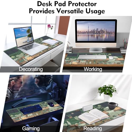 Galdas Gaming Mouse Pad XXL XL Large Long Extended Big Mousepad Non-Slip Rubber Keyboard Mouse Pad with Stitched Edges for Laptop Home Office (31.5x11.8x0.08 Inch) … (Green Window) - color: Green Window