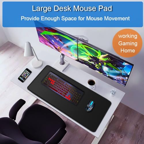 Large Extended Gaming Mouse Pad, Water Resist Non-Slip Mousepad Rubber Base Long Desk Mouse Pad with Stitched Edges, Computer Keyboard Mouse Mat for Gaming, Office & Home, 31.5 x 11.7 in, Black - color: Black, size: 31.5L x 11.7W inches