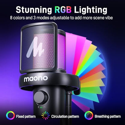MAONO Wireless Microphone for PC,Gaming Streaming Condenser Mic with Software AI Voice Change,3-Level Noise Cancellation,Custom EQ,Gain Control USB Mic for Podcast Recording (DM40-Black) | Condenser Computer Mic with Noise Reduction/One-Click Mute/EQ/RGB/