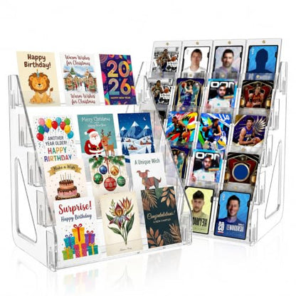 2 Pack 5 Tier Trading Card Display Stand, 12" Acrylic Card Stands for Display, versatile Card Stands for Sports Cards, Graded & Greeting Cards, Postcards, Vendor Stickers, with Snap-On Assembly (Tall 5-Tier-2Pack) - size: Tall 5-Tier-2Pack