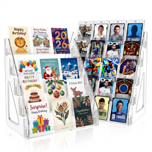 2 Pack 5 Tier Trading Card Display Stand, 12" Acrylic Card Stands for Display, versatile Card Stands for Sports Cards, Graded & Greeting Cards, Postcards, Vendor Stickers, with Snap-On Assembly (Tall 5-Tier-2Pack) - size: Tall 5-Tier-2Pack