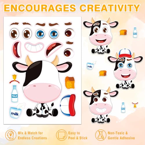 48 Animal Make-a-Face Sticker Sheets for Kids | 12 Designs, Mix 'n Match Crafts, Party Favors & Goodie Bag Stuffers - style: Cute Animals