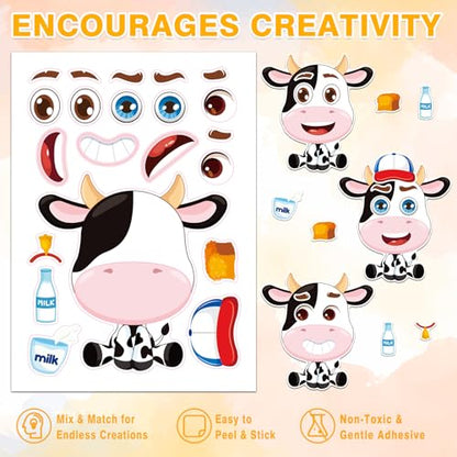 48 Animal Make-a-Face Sticker Sheets for Kids | 12 Designs, Mix 'n Match Crafts, Party Favors & Goodie Bag Stuffers - style: Cute Animals