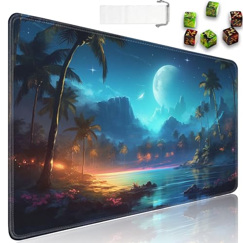 for MTG Playmat + Drawstring Travel Pouch + 6 Dice Counter, for Tabletop Trading Card Game Playmats or Large Mouse Pad, Anti-Slip Rubber 24 x 14 in, Jungle Night Sky for TCG Playmat - color: JV-Playmat-1-F-159