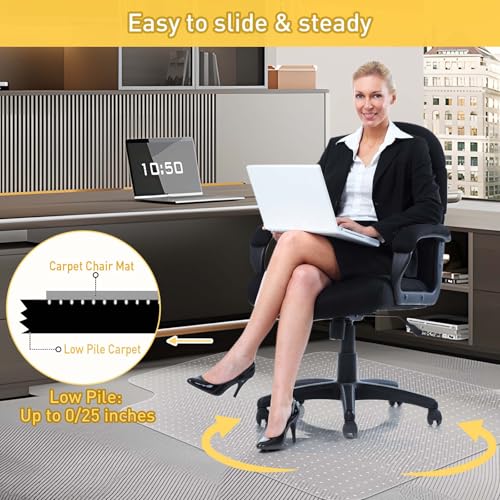 Heavy Duty Office Chair Mat for Carpet Floors & Desk Mat for Carpeted Floors - Clear Floor Protector with Extended Lip | Slip-Resistant, Easy Glide 36"x48" for Low/Flat Pile - Home, Office & Gaming