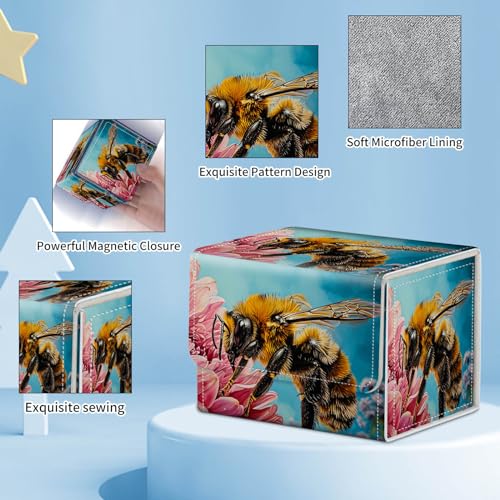 for MTG Commander Deck Box,Card Deck Box for Trading Yugioh MTG,Fits 100 Double Sleeved Cards,PU Leather Strong Magnet Case for Magic Commander TCG CCG,Cute Bee Flower - color: Cute Bee Flower