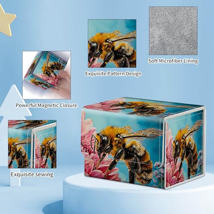 for MTG Commander Deck Box,Card Deck Box for Trading Yugioh MTG,Fits 100 Double Sleeved Cards,PU Leather Strong Magnet Case for Magic Commander TCG CCG,Cute Bee Flower - color: Cute Bee Flower
