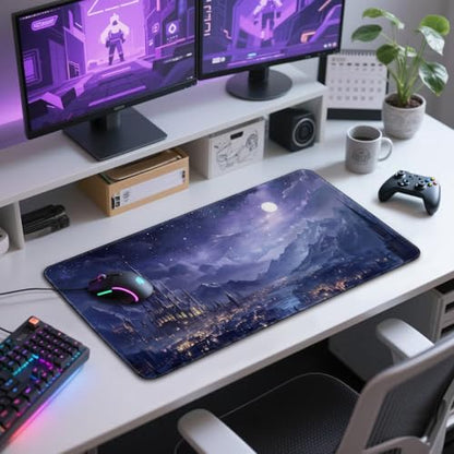 Fantasy Castle Night Large Gaming Mouse Pad Desk Mat 31.5"x15.7" | Extended Mousepad, Non-Slip Rubber Base , Stitched Edges, for Computer/Laptop/Office/Home - color: Fantasy Castle