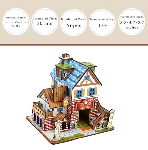3D Puzzles for Adults, Log Cabin DIY Wooden House Model Kits for Adults to Build, Country Cottage Building Model, 3D Jigsaw Brain Teaser Puzzle, Dollhouse (YTY)
