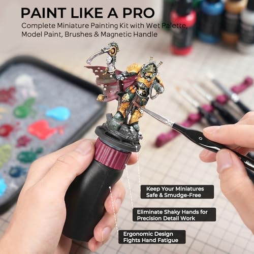 Nicpro All-in-One Miniature Painting Kit with 36 Model Paints & Wet Palette | Stay Wet Palette, 16PCS Detail Paint Brushes Drybrush with Bag, Magnetic Painting Handle, Sponges, Pallet Paper, Brush Holder - color: 36 Model Paint + Wet Palette