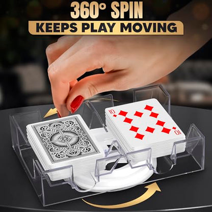 BURIUS 2 Deck Card Holders for Playing Cards, Revolving 360, 7.2 x 4.9 In | Canasta Card Tray for Adults, Organizes Multiple Decks, Lightweight Durable Plastic, a Smooth Swivel Base, for Poker Nights