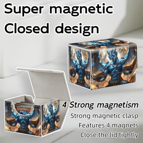 Trading Card Storage Box, Holds 100+ for MTG Cards, PU Leather with Magnetic Closure, Blue Dragon Mage with Floating Tomes Durable Deck Box for Magic the Gathering, Trading Card Games - color: Blue Dragon Mage with Floating Tomes
