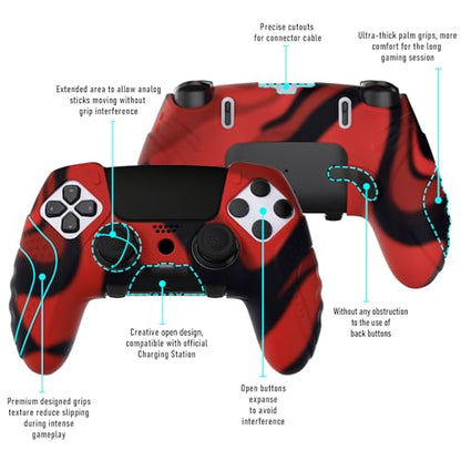 PlayVital Guardian Edition Anti-Slip Ergonomic Silicone Cover Case for ps5 Edge Controller, Soft Rubber Protector Skin for ps5 Edge Wireless Controller with Thumb Grip Caps - Red & Black - color: Red & Black