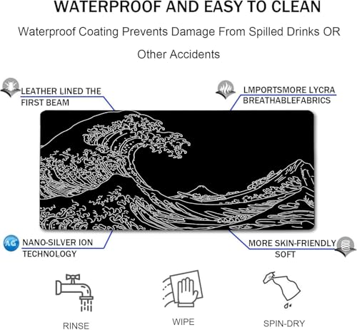 Large Gaming Mouse Pad, Waterproof Extra Large Big Mouse Pad with Stitched Edge, XXXL Non-Slip Black Computer Long Mousepad for Gamer, Office & Home, Wave Lines - color: Sea Wave, size: 35.4L x 15.7W inches