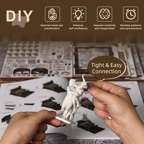 MiniCity Bernini Workshop Book Nook Kit, DIY 3D Wooden Puzzle with LED | Create a sculpture studio for display; LED lighting, glue/tools and guide included; 436 pieces, 6-8 hr build, ages 14+. - style: Bernini's Workshop