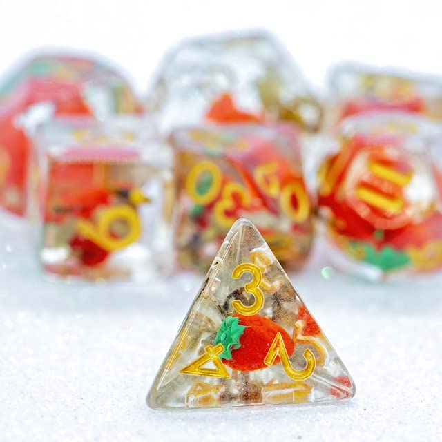 Sage's Portal Familiars and Reagents Resin DND Dice Set Polyhedral Dice Set for Dungeons and Dragons RPG Tabletop TTRPG (Magic Strawberries) - color: Magic Strawberries