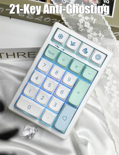 Gasket Creamy Mechanical Numpad Programmable Keypad 2.4G/BT/USB-C | Macro Numeric Number Pad Wireless 2.4G/Bluetooth 5.0/Wired USB RGB Backlit Hot Swappable Rechargeable PBT Keycaps for Win/Mac - color: Mint (21 Keys)
