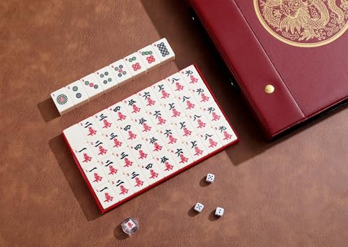 Mose Cafolo Chinese Mahjong Game Set 1.5" X-Large 144 Numbered White Ivory Color Melamine Tiles with Carrying Travel Case,Complete Majiang, Majong, Mah-Jongg Game Set - color: Ivory White Tiles