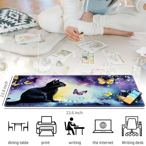 Black Cat with Butterflies for MTG & TCG Playmat Mouse Pad,BFDHGQZC 24" x 14" Game Mat for MTG/RPG/CCG Trading Card Game Playmats Table Mat Perfect for Card Games Video Games Computer Office - color: Black Cat With Butterflies