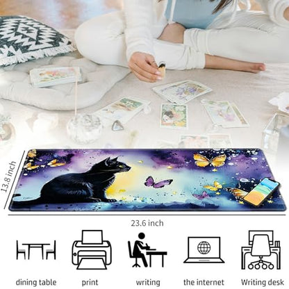 Black Cat with Butterflies for MTG & TCG Playmat Mouse Pad,BFDHGQZC 24" x 14" Game Mat for MTG/RPG/CCG Trading Card Game Playmats Table Mat Perfect for Card Games Video Games Computer Office - color: Black Cat With Butterflies