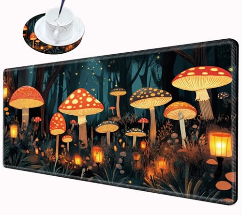 Large Mouse Pad Gaming Desk Pad Mushroom Mousepad for Wireless Mouse XXL 31.5''X15.75'' Big Desk Mats Extended Mouse Mat of Girl Desktop Computer with Coaster - color: Mushroom, size: 31.5''x15.75''
