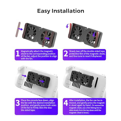 Portable Magnetic Cooling Fan for Steam Deck for ROG Ally X for Legion Go Game Console 6000RPM 45mm Dual Fans with Efficient Cooling 10-16CFM Airflow 3 Speeds Adjustable Lightweight 45g