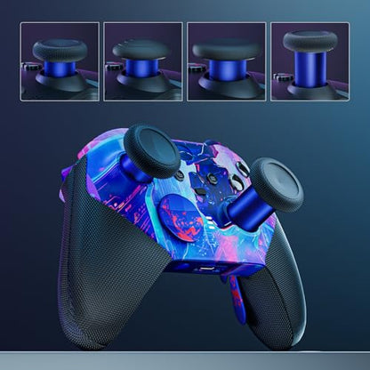 14-in-1 Controller Accessories Kit Compatible with Xbox Elite Series 2, 6 Premium Metal Thumbsticks, Swap Joysticks, 4 Interchangeable Paddles, 2 D-Pads, 1 Tool & 1 Storage Bag (Blue+Red) - color: Blue+Red