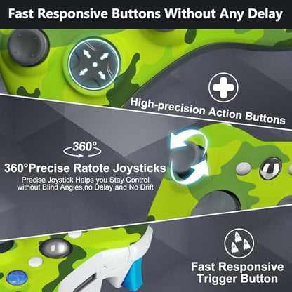 Wireless Controller for Xbox 360,Gamepad for Xbox 360 & Slim Console,Green | 2.4GHZ Game Joystick,Double Vibration,No Audio Jack