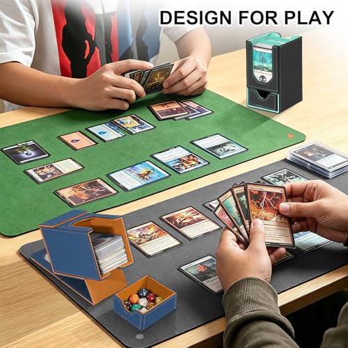 Card Deck Box for MTG Commander, Fits 100+ Double-Sleeved Cards Card Case | with Detachable Dice Tray, 2 Dividers, Removable lid, Trading Card Storage Box, Sturdy and Durable, Fits TCG/PTCG/Sports Card - color: Gray Blue and Brown