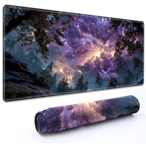 for MTG Playmat 24" x 14" with High Elastic Rubber Base Non-Slip Rubber Sole HD Printing for TCG Mat Magic Playmats MTG Game Mat, Purple and Golden Nebulae - color: Purple and Golden Nebulae, size: 24" x 14"