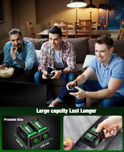 DINOSTRIKE 2X 6200mWh Battery Pack Compatible with Xbox Controller Fast Charging Rechargeable USB Charger Station - size: S-2Pack 6200mWh