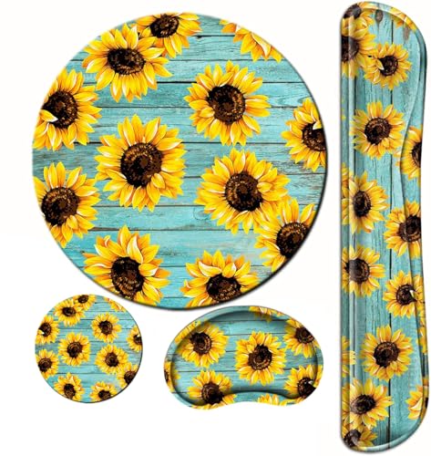 Sunflower Mouse Pad and Keyboard Wrist Rest Ergonomic Wrist pad for Keyboard and Mouse Mat Set 4 in 1 Mousepad with Wrist Support Memory Foam Computer Mat - color: Sunflower