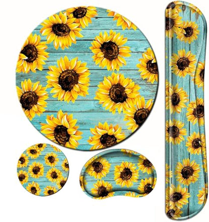 Sunflower Mouse Pad and Keyboard Wrist Rest Ergonomic Wrist pad for Keyboard and Mouse Mat Set 4 in 1 Mousepad with Wrist Support Memory Foam Computer Mat - color: Sunflower