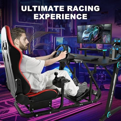 CXRCY Racing Wheel Stand, Height Adjustable & Foldable for G920 G29 G27 G25 | Foldable for compact storage. Wheel & pedals not incl. Also fits Fanatec & Thrustmaster bases. Xbox,PS4,PS5,PC. - color: Black With Adjustable Shifter pedal