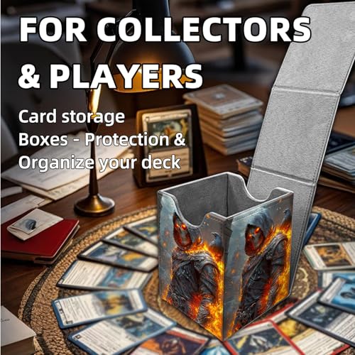 for MTG Deck Box, Trading Card Storage Case Holds 100+ Sleeved Cards, Flaming Skeleton with Crow Magnetic Closure Durable Deck Holder for Magic The Gathering, TCG & Commander - color: Flaming Skeleton with Crow