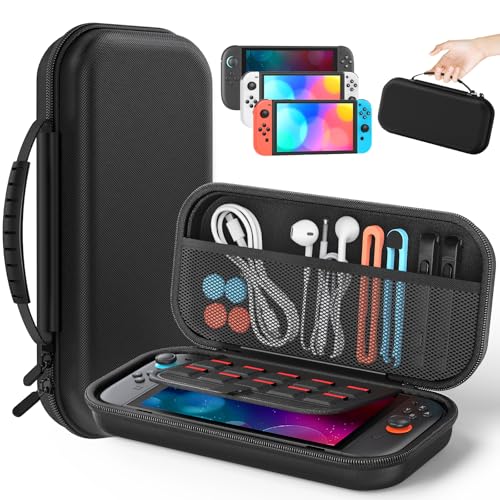 Switch 2 Slim Hard Shell Carry Case for Nintendo Switch 2 2025/Switch/OLED | Hard Shell Carrying Case with Soft Lining, 10 Card Slots, Durable Ballistic Nylon, Soft Silicone Handle, Switch2 Carry Case - color: Black
