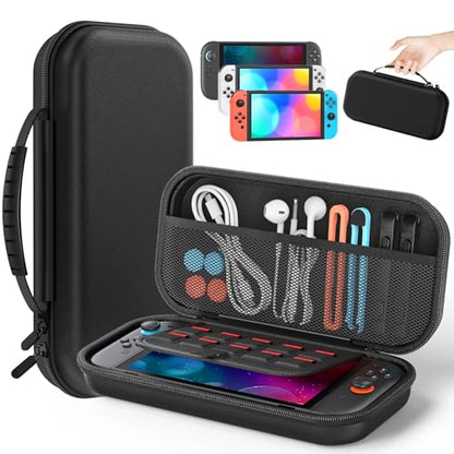 Switch 2 Slim Hard Shell Carry Case for Nintendo Switch 2 2025/Switch/OLED | Hard Shell Carrying Case with Soft Lining, 10 Card Slots, Durable Ballistic Nylon, Soft Silicone Handle, Switch2 Carry Case - color: Black