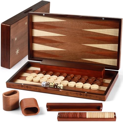 Handcrafted Wooden Backgammon Set - 16x15.3inch, Oversized Pieces, Intricate Carvings, Premium Travel Game Board for Adults & Kids (Star) - style: Upgraded Star 39x40CM