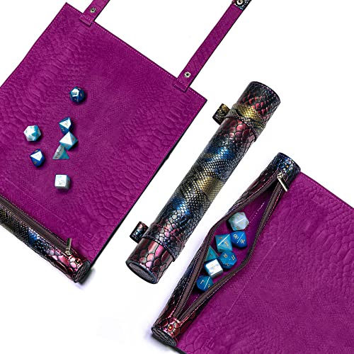 Cusdie 2 in 1 Dice Rolling Mat & Zippered Dice Holder DIce Tray- Compatible with DND Polyhedral Dice (Colorful Dragon Scale) - color: Colorful Dragon Scale