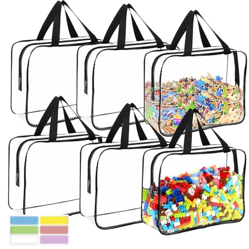6 Packs Large Toy Storage Bags with Labels, Reusable Clear PVC Board Game Storage, Travel Waterproof Organizer Bags with Zipper for Building Blocks, Puzzle, Kids Books - color: black, size: Large