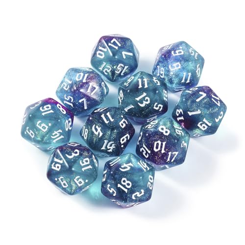 10PCS Polyhedral D20 Dice Set 20mm Acrylic Dice Double Colors 20 Sided Game Dice for RPG MTG DND Table Games (Green Purple) - color: Green Purple
