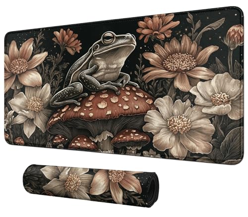 Frog On Mushrooms for MTG & TCG Playmat Mouse Pad,BFDHGQZC 24" x 14" Game Mat for MTG/RPG/CCG Trading Card Game Playmats Table Mat Perfect for Card Games Video Games Computer Office - color: Frog on Mushrooms