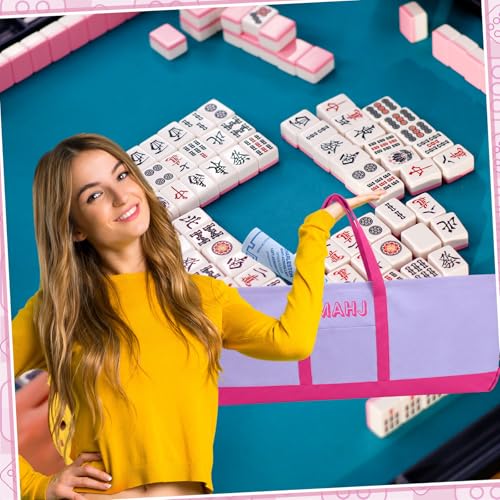 Mahjong Bag for Tiles and Racks Empty American Mahjong Tiles Carrying Tote 31.5 x 12 x 4 Inches Canvas Tile Games Accessories Gifts for Card Pushers Rack Mat Carrying, Case Only(Purple) - color: Purple