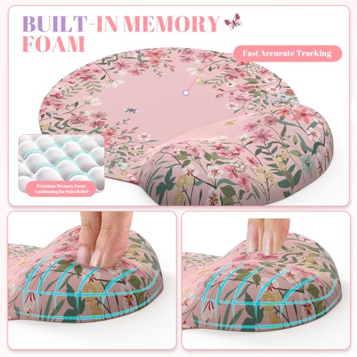 iCasso Desk Mat Set,Large Mouse Pad with Wrist Rest,Ergonomic Keyboard Wrist Support for Women,Girly Floral Computer Mat with Scalloped Edges,Non-Slip Desk Pad Home Office Gaming (Pink) - color: Pink