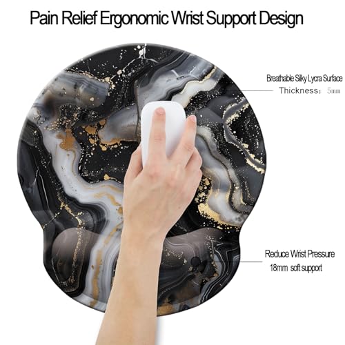 Ergonomic Memory Foam Wrist Support Mouse Pad Comfortable Padded Wrist Mousepads 9in X10in Pain Relief Desktop Mouse Mat (Grey Golden Black Marble Foam) - color: Grey Golden Black Marble Foam