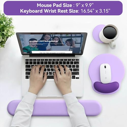 Mouse Pad with Keyboard Wrist Rest,Ergonomic Mouse Pad Wrist Support PU Base with Coaster,Mousepad with Nonslip Base for Computer Laptop Keyboard Home&Office - color: H-Purple