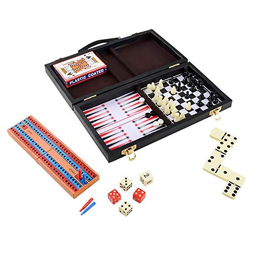The Dreidel Company Board Games, Chess, Backgammon, Cards, Checkers, Dominoes, Cribbage, 6-in-1 Travel Case, 11" Inch