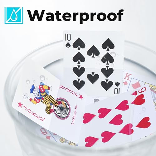 LotFancy Playing Cards, 100% Plastic, Waterproof - 2 Decks of Cards with Plastic Cases, Poker Size Standard Index, for Magic Props, Pool Beach Water Card Games - style: Navy Blue Back Standard Index