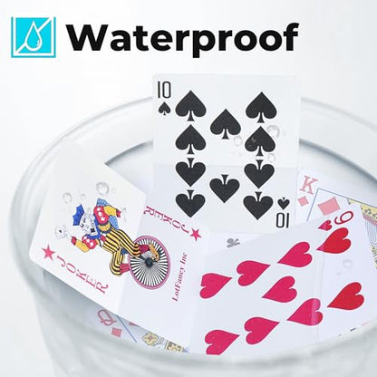 LotFancy Playing Cards, 100% Plastic, Waterproof - 2 Decks of Cards with Plastic Cases, Poker Size Standard Index, for Magic Props, Pool Beach Water Card Games - style: Navy Blue Back Standard Index